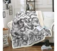 Octopus Tentacles Fleece Throw Blanket Ocean Kraken Print Sherpa Blanket Sea Marine Themed Fuzzy Blanket for Sofa Bed Couch Personalized Design Plush Blanket Room Decor Blanket Single 50"x60"