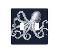 Octopus Tentacles On Navy Blue Double Gang Toggle Light Cover Wall Plate Switch Decor Standard Size - 11.4x11.4cm