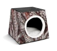 Octopus Tentacles Pictures Cat Bed for Indoor Cats - Foldable Cat & Dog House with Removable Cozy Cushion, Waterproof Oxford Washable Pet House for Small Pets 13.8" X 13.8" X 11.8"