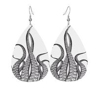 Octopus Tentacles Print Leather Dangle Earrings for Women - Lightweight Teardrop Fashion Statement Earrings