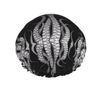 Octopus Tentacles Print Shower Cap - Reusable, Double Layer, Hotel Travel Essentials, Salon Shower Hat Accessories L