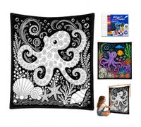 Octopus Themed DIY Coloring Blanket Kit w/Markers,Color Your Own Blanket | Giant Doodle Funny Coloring Blankets Kits,Color Fillable Flannel Blanket,Soft Cozy Creative Art Blankets for Home Decor Gift