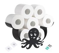 Octopus Toilet Paper Holder, Cute Stand with Whimsical Design, Black Wall Mounted Fish Decor, Fun Bathroom Accessory for Home, Nautical Coastal Style Decor