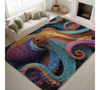 Octopus Vibrant Animal Printed Rugs Fantasy Artistic Psychedelic Soft Rugs Anime Ocean Machine Washable Area Rug Multicolour for Bedroom 80 x 150 cm