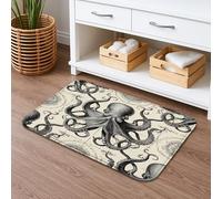 Octopus Vintage Art Quick Dry Bath Mat, Nautical Black White Absorbent Non Slip Shower Mat, Ocean Flannel Washable Bath Rugs for Bathroom Toilet Restroom Decorative 20x32 Inch