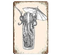 Octopus Vintage Metal Sign Octopus Sitting In A Goblet Home Decor Antique Tin Signs For Garagehome Cafe Bar Club Wall Decoration Plaque 20x30cm