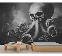 Octopus Wall Murals, Skull Octopus Mural, Terror Wallpaper for Renters Living Room Bedroom Corridor TV Background Decor - 200x140cm