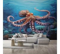 Octopus Wallpaper for Living Room, Sea Animal Marine Life Wall Mural for Bedroom 250x175 cm, Non-Woven Photo Wallpaper, Home Decor D&O43