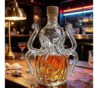 Octopus Whiskey Decanter High Borosilicate Glass Decorative Liquor Bottle with Nautical Design Unique Handblown Spirit Carafe for Scotch Bourbon 320ml Novelty Home Bar Decor and Gifts
