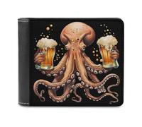 Octopus with Beers Printed Bifold Wallet with Hidden Compartments Pocket Money and Credit Card Holder for Men Women
