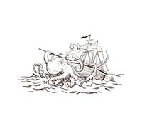 Octopus Wraps its Tentacles Around Boat Vinyl Wall Stickers 34x59.8cm Waterproof Coffee