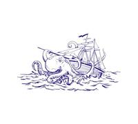 Octopus Wraps its Tentacles Around Boat Wall Stickers 54.4x95.7cm Car Body Decoration DarkBlue