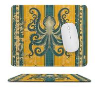 Octopus Yellow Green Ethnic Traditional Pattern Mouse Pad Waterproof Ultra-Thin Non-Slip Rubber Base Square Mouse Mat Gaming Mousepad 9.8"x11.8"
