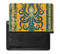 Octopus Yellow Green Ethnic Traditional Pattern Passport Holder Cover Wallet Slim Passport Protector Card Holder Travel Accessories