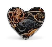 Octopuses Fish Mosaic Sea Creatures Pin Brooch Badge Heart Shape Button Stylish Decor for Backpacks Hats