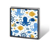 Octopuses Fish Ship Wheels Square Brooch Metal Pin Badges Classic Lapel Pins Jewellery Unisex
