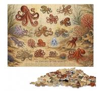 Octopuses of the World Scientific Poster Jigsaw Puzzle, 300 Pieces | Adult Jigsaw Puzzle - clear image areas for detailed puzzle work during indoor leisure.