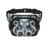 octopuses Square double - layer fanny pack with adjustable shoulder strap - travelling fanny pack - perfect for outdoor sports, Black, One Size