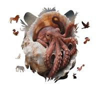OctopusIn Shell Personalized Jigsaw Puzzles, 141 Pcs Wooden Jigsaw Puzzle Tiger Head Shape Puzzle Gift