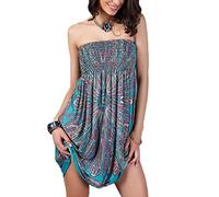 OCTOPUSIR Women Sleeveless Strapless Beach Sundress 2018 Ladies Summer Ethnic Bohemian Off Shoulder Floral Printed Bandeau Boobtube Casual Mini Cover Up Dress,Colour 1