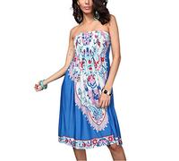OCTOPUSIR Women Sleeveless Strapless Beach Sundress 2018 Ladies Summer Ethnic Bohemian Off Shoulder Floral Printed Bandeau Boobtube Casual Mini Cover Up Dress,Colour 13