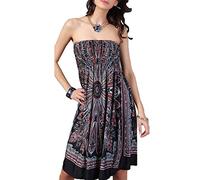 OCTOPUSIR Women Sleeveless Strapless Beach Sundress 2018 Ladies Summer Ethnic Bohemian Off Shoulder Floral Printed Bandeau Boobtube Casual Mini Cover Up Dress,Colour 2