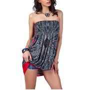 OCTOPUSIR Women Sleeveless Strapless Beach Sundress 2018 Ladies Summer Ethnic Bohemian Off Shoulder Floral Printed Bandeau Boobtube Casual Mini Cover Up Dress,Colour 4