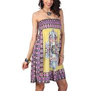 OCTOPUSIR Women Sleeveless Strapless Beach Sundress Ladies Summer Ethnic Bohemian Off Shoulder Floral Printed Bandeau Boobtube Casual Mini Cover Up Dress,Colour 7