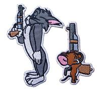 Octory 2 PCS Tom and Jerry with Guns Patch Iron on for Clothing Saw On/Iron On Embroidered Patch Applique for Jeans, Hats, Bags