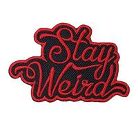 Octory Stay Weird Iron On Patches for Clothing Saw On/Iron On Funny Biker Embroidered Patch Applique for Jeans, Hats, Bags (Red)
