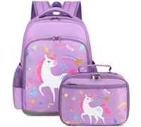 Octsky Backpack for Girls Kids School Backpacks with Lunch Box Preschool Kindergarten BookBag Set With Chest Strap (Candy Unicorn Purple)