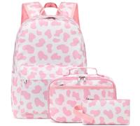Octsky Kids Backpack for Girls Boys Bookbag with Lunch Box Pencil bag for Elementary Middle School Bags Travel Back Packs, Cow Pink 3pcs, Modern