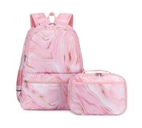 Octsky Kids Backpack for School Girls Boys Backpack with Lunch Box Set, Marble Pink, 16.9"H x 12.2"W x 5.9"D, Modern