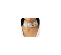 Octwine Boho Round Imitation Pearl Choker Necklace Multi Strands Vintage Choker Bridal Wedding Crystal Necklace for Women, Metal