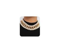 Octwine Boho Round Imitation Pearl Gold Chain Layered Choker Necklace Multi Strands Vintage Choker 1920s Bridal Wedding Christmas Vintage Shiny Necklace for Women (Gold)