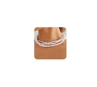 Octwine Boho Round Imitation Pearl Layered Choker Necklace Multi Strands Vintage Choker 1920s Bridal Wedding Crystal Rhinestones Necklace for Women (4 Tier Silver)