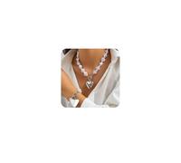 Octwine Sparkling Silver Gold Women Love Pendant Necklace Bracelet Set Wedding 1920s Pearls Necklace Bracelet Sets for Brides Bridesmaid Crystal Prom Party Accessories for Women, L, allloy, No