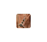 Octwine Women Boho Hand Chain Finger Ring Bracelet Vintage Ring Bracelet for Prom Party Gold Bracelets for Women Finger Chain Bracelet with Pearls Green Red Boho Bracelet for Women, L, alloy, no