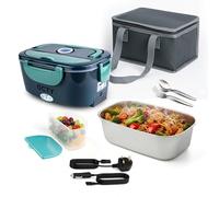 OCTY Electric Heated Lunch Box 80W 1.5L Stainless Steel Food Warmer & Electric Lunchbox for Car (12V) Lorry (24V) & Home (230V) - Self Heating Hot Food Lunch Box for Work, Travel & Drivers Green