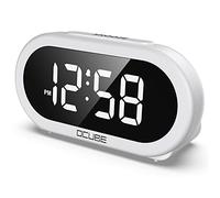 OCUBE LED Digital Alarm Clock with 5 Optional Alarm Sounds, USB Charging Port, Full-Range Brightness Dimmer, Big White Digit Display, Snooze, Adjustable Alarm Volume, Mains Powered