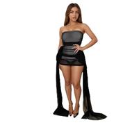 OCUH Sexy Dress Wedding Guest Dresses for Women Sheer Mesh Strapless Bodycon Ruffled Birthday Cocktail Party, Black, S