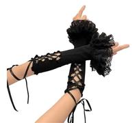 OCUH Y2K Accessories Cutecore Grunge Gloves for women Goth Fingerless Ripped Long Sleeve Cosplay Lolita Cute Arm Warmers, Black Lace, One Size