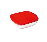 Pyrex O'Cuisine Borosilicate Glass Square Dish Container with Plastic Lid 1.0 Litre Red (Pack of 2)