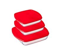 Ôcuisine® Cook & Store Glass Storage & Lunch Containers With Lids | Extreme Resistance | Oven Safe - Freezer Safe - Microwave Safe (Square Dishes with Lid Set of 3 (1.7, 1.0, 2.2LT))