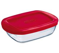 OCUISINE Cook&Store Rectangular Container, 28 x 20 x 8 cm / 2.6 L, Transparent + Lid, Red