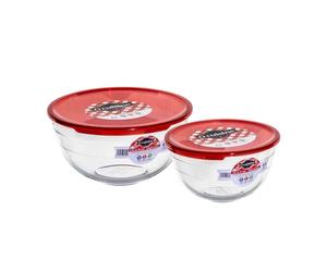 Ocuisine Ôcuisine® Glass Round Mixing Bowl Set with Red Lids | Extreme Resistance | Oven Safe - Freezer Safe - Microwave Safe | Borosilicate Glass | Made in France Prep & Store (Set of 2-1L & 2L)