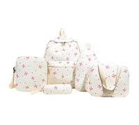 Ocuuer 5Pcs/Set College School Backpack with Lunch Box&Pencil Case for Teens (Pink)