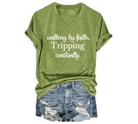 Ocuuer Walking by Faith Tripping Constantly Religious Faith Tshirt Women (Green XL)