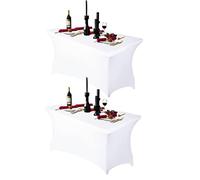 Ocves 4ft Tablecloth Stretchable Rectangular Spandex Tablecloth, Washable Stretch Table Cover Fitted for 4FT Folding Tables, Beauty Event, Wedding, Kitchen, Exhibitions Decoration (White 2Pack)