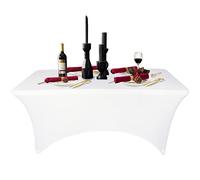 Ocves 4ft Tablecloth Stretchable Rectangular Spandex Tablecloth, Washable Stretch Table Cover Fitted for 4FT Folding Tables, Beauty Event, Wedding, Kitchen, Decoration (White, 4FT)